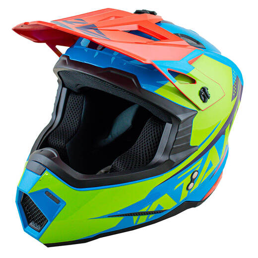 Шлем кроссовый ATAKI JK801 Splash (красный/синий/Hi-Vis зеленый глянцевый, M) pitbikemarket.ru